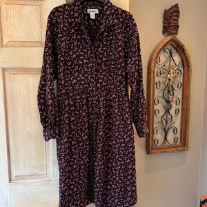 Vintage L.L. Bean Dark Purple Floral Long Sleeve Dress Size 20 petite